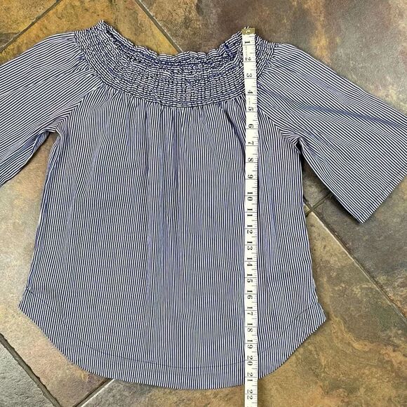 7th Avenue New York & Company Stripe Peasant 3/4 Sleeve Off The Shoulder Blouse - Picture 6 of 10